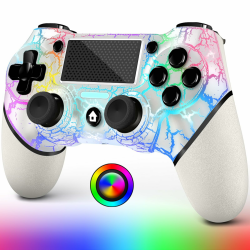 AceGamer Wireless Controller für PS4, White Crack Custom Design mit RGB-Licht, 1000mAh Akku und 3,5mm Audio-Buchse, V2 Gamepad Joystick Kompatibel mit PS4/Slim/Pro und Windows PC! (Weiß-beleuchtet) Angebot bei HelloDeals