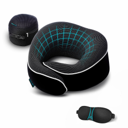 Proglobe Nackenkissen Flugzeug, Reisekissen 100% Memory Foam, Orthopädisches Nackenhörnchen, Ideal für Reisen mit Flugzeug, Auto, Zug, Mit 3D-Schlafmaske, Hochwertige Netztasche (Schwarz) Angebot bei HelloDeals