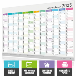 XXL Jahreskalender 2025 - Wandkalender - Jahresplaner A1 (84x59 cm), Wandplaner mit Kalenderwochen, Feiertagen - Großformat Kalender für Büro, Familie und Schule, Wall Calender, Plakatkalender Farbig Angebot bei HelloDeals