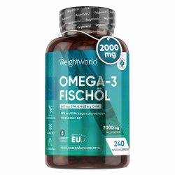Omega 3 Kapseln - 2000mg Fischöl mit 1100mg Omega-3, 660mg EPA & 440mg DHA pro Tag - Laborgeprüft - 240 Softgels - Fettsäuren für Herz, Gehirn & Blutdruck - Nachhaltig & ohne Zusätze - WeightWorld Angebot bei HelloDeals