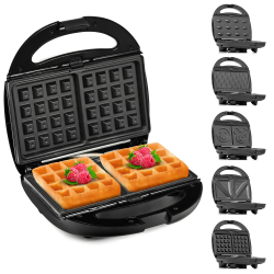 Lehmann Sandwichmaker 5 in 1 mit verschiedene Formen | Waffeleisen, Kontaktgrill, Panini, Sandwich, süße Küchlein | Inklusive 5 antihaftbeschichter Plattensets | 800 W Angebot bei HelloDeals