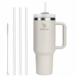 WALLFID 40oz Thermobecher aus Edelstahl, Vakuum-Isoliert mit Deckel, 3 Strohhalmen und 1 Strohhalm Bürste, Für Heiß- und Kaltgetränke, Ideal für Kaffee, Tee, Smoothies und Mehr(Cremefarben) Angebot bei HelloDeals