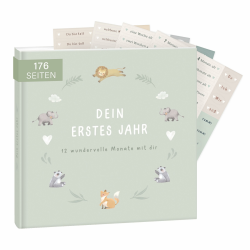 mintkind® Babyalbum "Mein erstes Lebensjahr" Salbei + Sticker Set | Baby Fotoalbum zum Selbstgestalten | Baby Geschenk für Mädchen und Junge | Babybuch zum Eintragen | Baby-Tagebuch ab 0 Monate Angebot bei HelloDeals