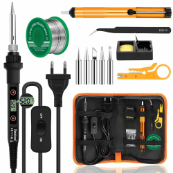 Lötkolben Set 80W LCD Einstellbar Temperatur 180-520°C Lötkolben mit Ein/Aus Schalter, 50g Lötdraht, 5 Lötspitzen, Entlötpumpe, Lötkolbenständer, Pinzette, Lötset für Elektrische Arbeiten Angebot bei HelloDeals