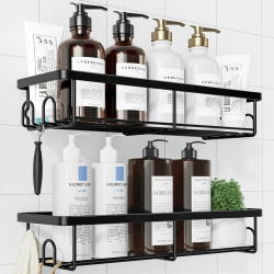 Kitsure Duschablage ohne Bohren - 2 Stück rostfreie Badezimmer Organizer, schnell trocknende Badregal, mit großer Kapazität, langlebige Shampoo Halterung für Dusche aus Edelstahl, Large, Schwarz Angebot bei HelloDeals