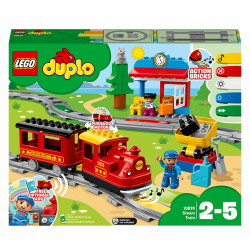 LEGO DUPLO Dampfeisenbahn, Eisenbahn-Spielzeug aus LEGO Steinen mit Tierfigur, Zug-Spielzeug für Jungen und Mädchen, mit Licht & Geräuschen sowie Push-&-Go-Motor, Geschenk für Kinder ab 2 Jahren 10874 Angebot bei HelloDeals