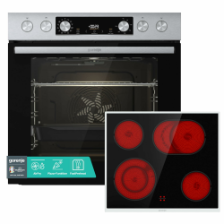 Gorenje Einbauherd-Set Heißluft Inox Set 4 mit Glaskeramik-Kochfeld / 77 Liter / ExtraSteam / GentleClose & Open / EcoClean / AirFry / PizzaMode / PerfectGrill / Teleskopauszüge / Inox-Look Angebot bei HelloDeals