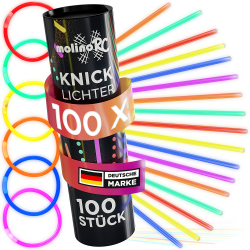molinoRC 100x Knicklichter Party Set - [EXTRA HELL] - Knicklichter Kinder - 100 Verbinder für Armringe + Figuren - Perfekt für Geburtstag, Party, Festival - Leuchtstäbe, Glow Sticks (100 Stück) Angebot bei HelloDeals