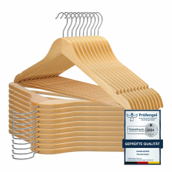 VonBueren 20 x Kleiderbügel Holz | 44,5 x 22 cm je Bügel/Holzbügel | Holzkleiderbügel | 360 Grad drehbar Angebot bei HelloDeals