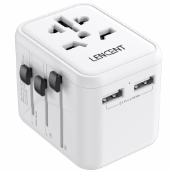 LENCENT Internationaler Reiseadapter mit UK/USA/EU/AUS-Stecker, Universal-Reiseadapter mit 2 USB-Anschlüssen, All-in-One Reisestecker Weltweit für über 200 Länder, Weiß Angebot bei HelloDeals