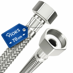 VIOKS Panzerschlauch 1/2 Zoll (19,3mm) Überwurf Beidseitig 70 cm & Trinkwasserschlauch Anschlussschlauch Armatur Flexibler Schlauch für Wasserhahn Eckventil Waschtisch Küchenarmatur Bad WC Spülkasten Angebot bei HelloDeals