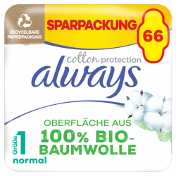 Always Ultra Binden Damen Gr. 1, Cotton Protection Normal, 66 Damenbinden mit Flügeln (3 x 22 Stück), Monatspaket, ultradünn und super absorbierend Angebot bei HelloDeals