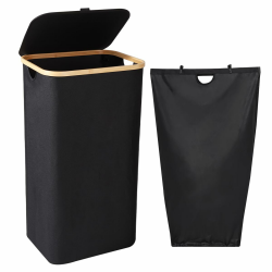 Lannvan Wäschekorb mit Deckel, 100L Wäschekorb Schwarz mit Abnehmbar Wäschesack - Faltbarer Schmutzwäschebehälter Wäschetonne Wäschebox für Kleidung, Decken, Bettlaken, Spielzeug Angebot bei HelloDeals