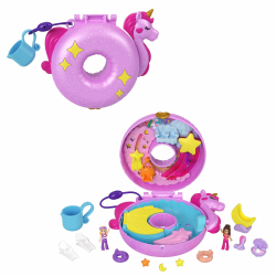 Polly Pocket-Puppen und -Spielsets, 12 Zubehörteile, Einhornfloß-Schatulle mit Wasserspaß und 2 Teilen mit Farbwechseleffekt, HKV34 Angebot bei HelloDeals
