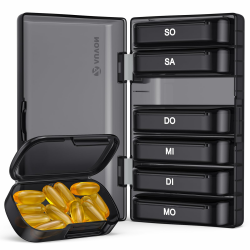 AUVON Tablettenbox 7 Tage, Pillendose 7 Tage mit Großen Separaten Fächern, Leicht zu Öffnende Tragbare Medikamentenbox für Vitamine, Fischöl, Medikamente, Nahrungsergänzungsmittel usw. Angebot bei HelloDeals
