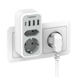 TESSAN Doppelstecker für USB C Steckdose, Mehrfachsteckdose mit 4 USB Netzstecker, Steckdosenadapter 2Fach Stecker, Mehrfachstecker für Steckdose, Steckdosenverteiler 3600W, Netzteil Steckdosen Angebot bei HelloDeals