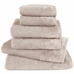 Pure Label 6-TLG. Handtücher Set mit Aufhängeschlaufen aus 100% Baumwolle, saugstark und weich - 2X Badetuch (70x140 cm) 2X Handtuch (50x100cm) 2X Gästetuch (30x50 cm), Stein - Taupe Angebot bei HelloDeals