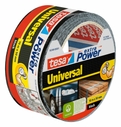 tesa extra Power Universal Gewebeband - Klebeband mit extra starkem Halt - vielseitiges Duct Tape für Reparaturen, zum Befestigen, Abdichten und mehr - Schwarz - 1 Rolle - 10 m x 50 mm Angebot bei HelloDeals
