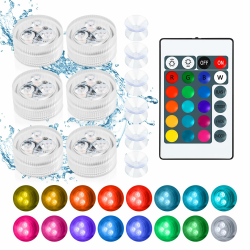 LED Teelichter 6 Stück, 4 Modi 16 Farben RGB, Mini LED Lichter Wasserdicht, Unterwasser LED Licht, LED Kerzen, IP68 Wasserdicht, mit Fernbedienung 6 Saugnäpfen, für Aquarium Pool Teich Garten Party Angebot bei HelloDeals