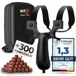 HITX® Zwille Steinschleuder Profi Set | Super Grip Oberfläche | Slingshot Schleuder mit Gummiband Extra Stark | Einfache Clip-Anbindung | Sportgerät in Bundle Sets mit Ersatzgummi + Tonkugeln Angebot bei HelloDeals