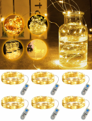 Bzavor 6 Stück Lichterkette Batterie mit Timer, 2M 20 LED Mini Lichterkette mit Batterie, Valentinstag Deko Lichterketten Valentinstag, Fairy Lights, Valentinstag Geschenk Deko Taufgeschenk Angebot bei HelloDeals