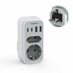 TESSAN Adapter England Deutschland Stecker, 6 in 1 Reiseadapter Steckdosenadapter Stromadapter für UK mit 2 USB C und 2 USB A, Reisestecker Typ G für Großbritannien London Schottland Malta Dubai Angebot bei HelloDeals