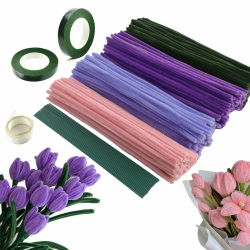 Galerie SV Tulpe Blumenstrauß Pfeifenreiniger Set, 400 Stück Pfeifenputzer zum Basteln Pfeifenreiniger Blumen Pfeifenreiniger zum Basteln mit 20 Stück Grün Basteldraht, Geschenkband, Blumenband Angebot bei HelloDeals