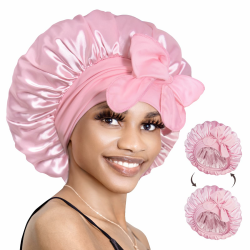 BONNET QUEEN Reversible Satin Seiden Schlafmütze Doppelschicht Verstellbar Damen Herrn Nacht Haarpflege Kosmetik Schutz Kopfhaube für Lockiges Lange Haaren Glatt(Rosa,M) Angebot bei HelloDeals