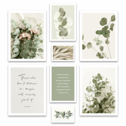 ARTFAVES® Poster Set - EUCALYPTUS - mehrteilige Wanddeko Wohnzimmer & Schlafzimmer - 8 moderne Wandbilder Eukalyptus, Pflanzen, grün, natur, Boho - ohne Bilderrahmen EUCALYPTUS ohne Rahmen Angebot bei HelloDeals