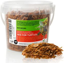 UGF - Universal Schildkröten Futter Mix, 500 Milliliter Eimer ≈ 90g, Ausgewogenes Schildkrötenfutter, Gammarus, Seidenraupen, Mehlwürmer, Garnelen und getrockneter Fisch, Wasserschildkröten Futter Angebot bei HelloDeals
