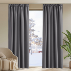 PONY DANCE Thermovorhang Kälteschutz Kräuselband Gardinen Grau Blickdicht 2er Set H 245 x B 140 cm Verdunklungsgardine für Schiene Vorhänge Wohnzimmer Blackout Curtains for Bedroom H245 x B140 cm (2er Pack) Grau Angebot bei HelloDeals