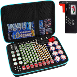 Batteriebox Tragetasche Aufbewahrungsbox für Batterieorganisator mit Batterietester (BT168), Tasche Halter für 220+ Batterien AA AAA AAAA 9 V C D Lithium 3 V (ohne Batterien) (Schwarz) Angebot bei HelloDeals