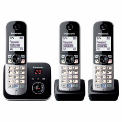 Panasonic KX-TG6823GB DECT Schnurlostelefon mit Anrufbeantworter (3 Mobilteile, strahlungsarm, Eco-Modus, GAP Telefon, Festnetz) schwarz Angebot bei HelloDeals