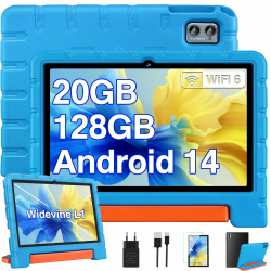 2025 Neueste Kinder Tablet 10 Zoll Android 14 Tablet, 20 GB RAM+128GB ROM(TF 1TB), 5G WiFi 6, Octa-Core, Widevine L1, Kindersicherung, 6000mAh, BT 5.0, GMS Certified Kids Tablet mit Eva Case - Blau Angebot bei HelloDeals