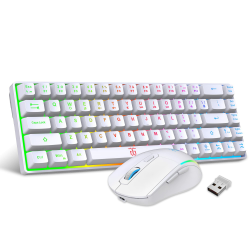 Snpurdiri 60% Tastatur Maus Set Kabellos, LED-Beleuchtung, wiederaufladbare 2000mAh Batterie Small Mini 60 Prozent Wireless Gaming Combo, Ergonomisches Design 6D 3200DPI Maus (Weiß) Angebot bei HelloDeals