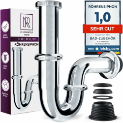 M. ROSENFELD HOME Siphon Waschbecken aus Chrom Messing Alles Dabei: Einfache Montage + Höhenverstellbar + Abflussrohr Genormten 1 1/4" + Wandrosette + Gummimanschette Röhrensiphon Geruchsverschluss Angebot bei HelloDeals