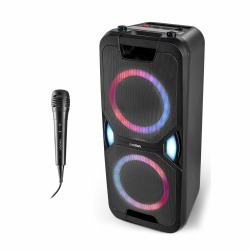 MEDION P61468 Party-Soundsystem (Partylautsprecher inkl. Mikrofon, Karaoke, Akku, UKW Radio, Bluetooth 5.0, Kompaktanlage, 2X 220 Watt, Farbige LED, USB, AUX, 2X Mikrofonanschluss) Angebot bei HelloDeals
