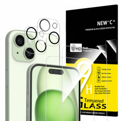 NEW'C 4 Stück, 2 x Panzer Schutz Glas für iPhone 15 (6,1") und 2 x Kamera Panzer Schutz Glas Kameraschutz für iPhone 15 (6,1") Angebot bei HelloDeals