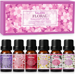 SALKING Ätherische Öle Set, Aromatherapie Duftöl GeschenkSet, 100% Pure Duftöle für Diffuser Duftlampen Luftbefeuchter, Massage, 6 x 10 ml (Lavendel, Rose, Kirschblüte, Jasmin, Gardenie, Kamille) Angebot bei HelloDeals