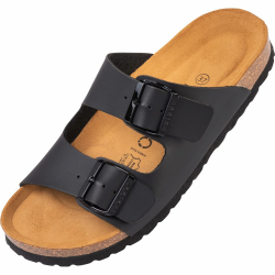 Palado Damen Pantoletten Korfu PF - Hausschuhe mit Natur Kork-Fussbett - bequeme Sandalen - Zweiriemer - Made in Spain 40 EU Basic Matt Schwarz Angebot bei HelloDeals