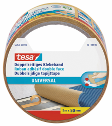 tesa Doppelseitiges Klebeband Universal - Vielseitiges Klebeband für Verpackungen, Deko und Teppiche oder zum Basteln - 5 m x 50 mm Angebot bei HelloDeals