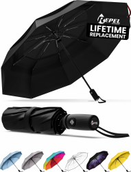 Repel Umbrella Windproof Travel Umbrellas for Rain - Easy Auto Open Close, Durable & Compact Umbrella, Strong Fiberglass Frame, Waterproof Canopy - Backpack, Purse, Portable Umbrella for Travel Black Angebot bei HelloDeals