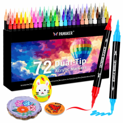 72 Farben Acrylstifte Set – Acrylmarker mit feiner Spitze und Pinsel für Stoff, Leinwand, Glas, Holz und Papier – Ideal für Kinder und Erwachsene, zum Zeichnen und DIY-Bastelprojekte Angebot bei HelloDeals