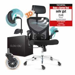 CLOUVOU SmartSeat Bürostuhl Ergonomisch [TESTSIEGER] Schreibtischstuhl 100% individuell einstellbar | Büro Stuhl & Gaming Stuhl | Computerstuhl Home Office Chair Ergonomic | Drehstuhl 150 kg Angebot bei HelloDeals