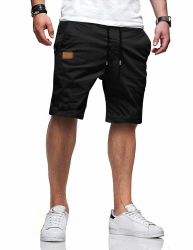 TARAINYA Kurze Hosen Herren Baumwolle Casual Shorts Herren Tunnelzug Elastische Sommer Chino mit Taschen L A Schwarz Angebot bei HelloDeals