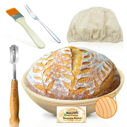 Gärkörbchen - Walfos® Rundes gärkorb zum brotbacken-Set, 100% natürlichem Rattan, inklusive Bäckermesser, Pinsel,Brot Gabel und Leinenbezug, ideal für Heim- und professionelle Backen-23cm Angebot bei HelloDeals