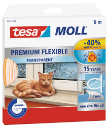tesamoll Premium Flexible - Selbstklebende Silikondichtung zum Isolieren von Spalten an Fenstern und Türen - Transparent - 6 m x 9 mm x 7 mm Angebot bei HelloDeals