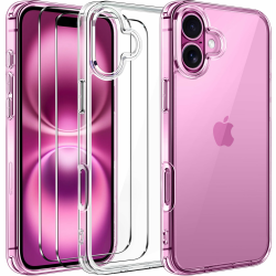 ivoler Nie Vergilbung Klar Hülle für iPhone 16, 1 Handyhülle mit 2 Stück Panzer Schutz Glas und Positionierhilfe, [Militärischer Schutz] Stoßfest Transparent Schutzhülle Dünn Durchsichtige Case Angebot bei HelloDeals