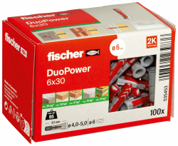 fischer DuoPower 6 x 30, Universaldübel, leistungsstarker 2-Komponenten-Dübel, Kunststoffdübel zur Befestigung in Beton, Ziegeln, Stein, Gipskarton uvm., ohne Schrauben, 100 Stück Angebot bei HelloDeals