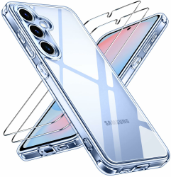 ivoler Nie Vergilbung Klar Hülle für Samsung Galaxy S25 5G, 1 Handyhülle mit 2 Stück Panzer Schutz Glas, [Militärischer Schutz] Stoßfest Transparent Schutzhülle Dünn Durchsichtige Case Angebot bei HelloDeals